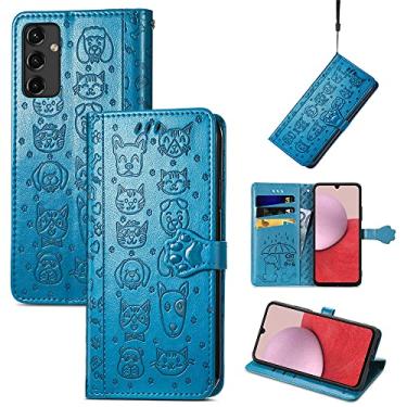Imagem de Capas de telefone com slots de cartão de luxo Samsung Galaxy A14 A 14 5G capas de telefone gatos e cães fofos à prova de choque clipe de carteira para celular Samsung A14 5G capas (azul, Samsung A14 5G)