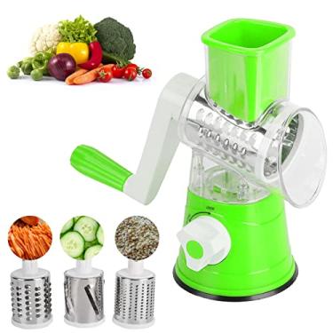 Imagem de Cortador de legumes de manivela,ralador de frutas rotativo, triturador, acess¨®rio de cozinha para casa, cortador de legumes de cozinha multifuncional com 3 laminas intercambi¨¢veis(Green), cortad