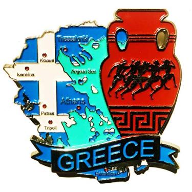 Imagem de Imã Grécia – Imã Mapa Grécia Bandeira Cidades Símbolos - Mapa Mundi Magnético - Imã Geladeira Grécia