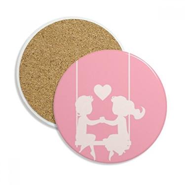 Imagem de Rosa menino e menina Dia dos Namorados Caneca porta-copos com proteção de mesa Pedra absorvente