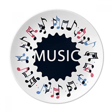 Imagem de Prato de notas musicais vermelho azul redondo decorativo de porcelana salver louça de jantar
