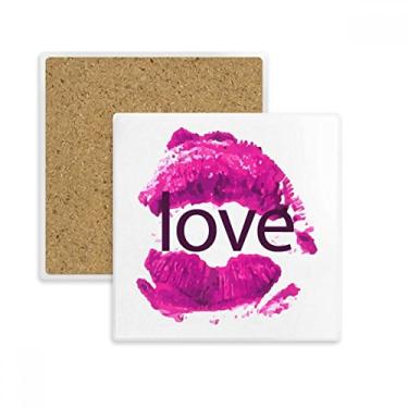 Imagem de Dia dos Namorados Lábios Rosa Amor Quadrado Porta-copos Caneca Suporte Subplaca Pedra Isolamento