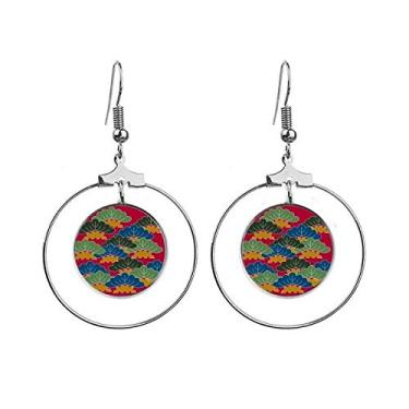 Imagem de Brincos de pintura com folhas de cultura japonesa, argola pendurada, joia circular