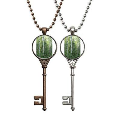 Imagem de OFFbb-USA Changbai Colar com pingente de chave de abeto branco cinza montanha decoração para casais
