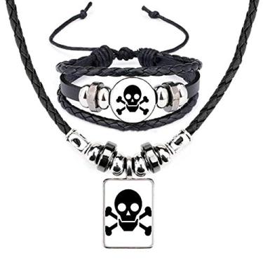 Imagem de Dangerous Chemical Frightful Circle Symbol Leather Necklace Jewelry Set
