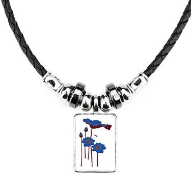 Imagem de DIYthinker Colar de flor de lótus azul folha de lótus flor libélula colar joia pingente de corda
