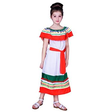 Imagem de PGOND Fantasia infantil mexicana elegante elegante, Branco, 4-6