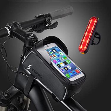 Imagem de Bolsa Bicicleta,YUNSYEBolsa para armação de bicicleta bolsa à prova d'água para tubo de equitação Luz traseira de bicicleta Suporte para celular com tela sensível ao toque
