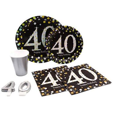 Imagem de Pacote de férias! Pratos de papel, guardanapos e copos descartáveis para 15 – Inclui pratos de sobremesa, pratos de jantar, guardanapos e copos, 40th Birthday