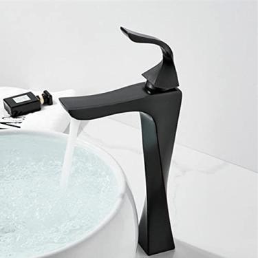 Imagem de Torneira para lavatório preta e cromada para pia de banheiro Torneiras para lavatório de alça única Deck Wash Hot Cold Mixer Tap Crane, SLT086LB