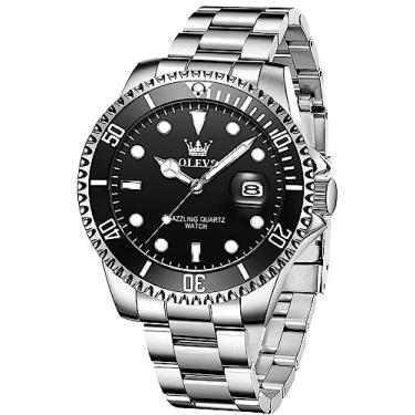 Imagem de OLEVS Relógio masculino luxo negócios com cronógrafo à prova d'água de aço inoxidável relógio e quartzo para homens data automática relógios de pulso masculinos preto prateado 5885