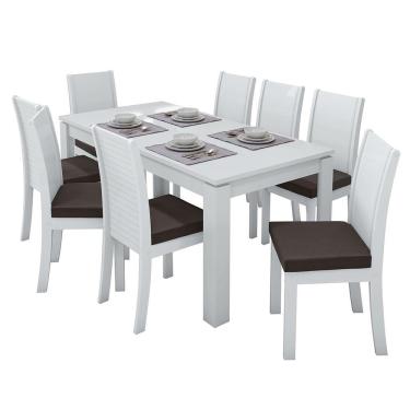 Imagem de Mesa de Jantar 200x90 com 8 Cadeiras Athenas Branco/ - Móveis Lopas Veludo Marrom