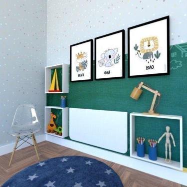 Imagem de Conjunto Bancada Dobrável de Parede 80cm 3 Nichos 40cmx40cm Bramov Móveis Branco