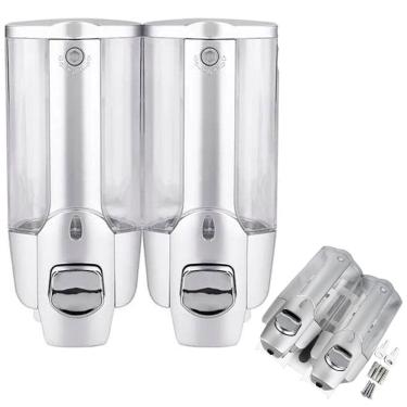 Imagem de Dispenser Duplo Sabao Liquido Detergente Shampoo Condicionador Alcool Gel
