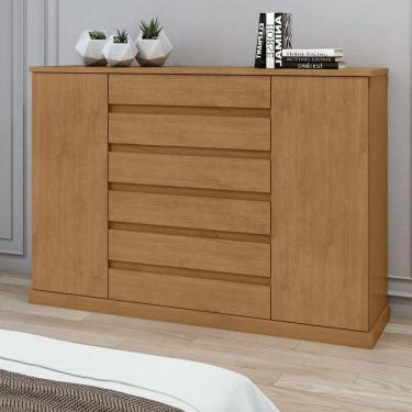 Imagem de Cômoda 2 Portas 7 Gavetas 3 Prateleiras Vedra Amêndoa Clean