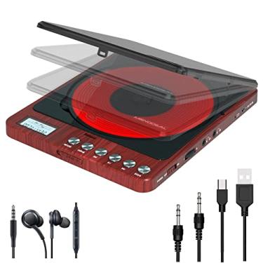 Imagem de Leitor de CD portátil com fones de ouvido, leitor de CD Monodeal CW605 de design compacto com LCD Disply, leitor de CD pessoal anti-pular para carro, leitor de CD recarregável para ouvir audiolivros