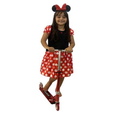 Imagem de Patinete Alumínio 2 Roda Infantil Vermelho + Fantasia Minnie - Dm Toys
