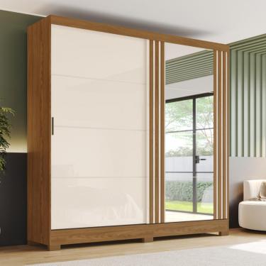 Imagem de Guarda Roupa Casal com Espelho e Pés 2 Portas de Correr B352 Henn - Nature/Off White