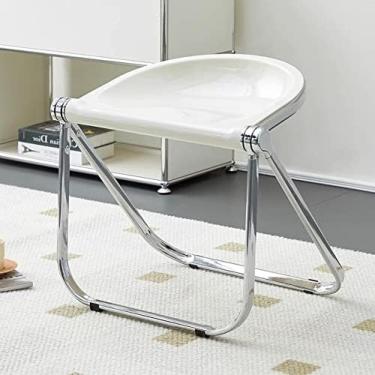 Imagem de Banco transparente dobrável para sala de estar, cadeira transparente de cristal, cadeiras de jantar dobráveis, assento pequeno acrílico de 18 polegadas para sala de estar, terraço, branco