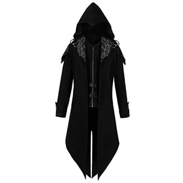 Imagem de gishkeyay Jaqueta masculina steampunk gótica para fantasia tailcoat pirata vitoriana vintage Halloween vampiro cosplay fantasias, Preto, P