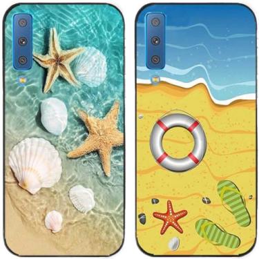 Imagem de 2 pçs praia mar concha estrela do mar impresso TPU gel silicone capa de telefone traseira para Samsung Galaxy todas as séries (Galaxy A7 2018)