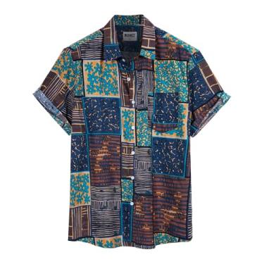 Imagem de MOHEZ Camisa masculina casual havaiana bolso frontal verão floral camisa manga curta camisa de praia tropical abotoada, Verde 09, 3G