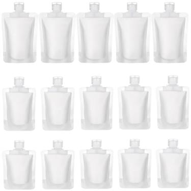 Imagem de 15 peças de bolsa de compressão vazia recarregável tamanho viagem – Tuzazo reutilizável Stand Up bolsas para cosméticos e xampu condicionador – recipientes de viagem à prova de vazamento para artigos de higiene pessoal, Transparente, 15PCS-30ml/50ml/100ml, Bolsa de apertar vazia recarregável