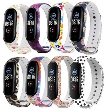 Imagem de XINGMALY Pacote com 8 pulseiras esportivas femininas compatíveis com Amazfit Band 5/Mi Band 5/Mi Band 6, de silicone macio, floral, sem desbotamento, para Amazfit Band 5, rastreador de atividades