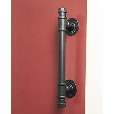 Imagem de Puxadores de porta internos externos de ferro forjado alça de barra de apoio para serviços pesados ​​puxadores de portão celeiro galpão de garagem alças de armário, com fixação de parafuso,