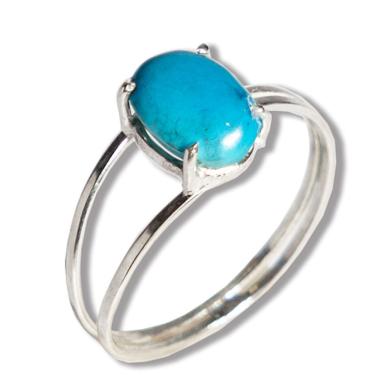Imagem de Anel Solitário Turquesa Azul Oval 10mm Ajustável Prata 950
