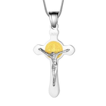 Imagem de Hipunk Colar com cruz e versículo da Bíblia – Colar masculino de aço inoxidável com pingente de cruz com cruz e cruz crucifixo de Filipenses Jesus colar giratório para mulheres, Aço inoxidável, Sem