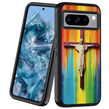 Imagem de BXIKEOPIU Capa de telefone projetada para Google Pixel 8 Pro, capa protetora resistente à prova de poeira e queda, à prova de choque de 3 camadas para Google Pixel 8 Pro (6,7 polegadas, 2023), Cristo