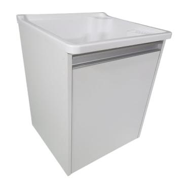 Imagem de Tanque de Lavanderia 26l Plastico + Gabinete MDF Suspenso de Parede Pequeno (Branco)
