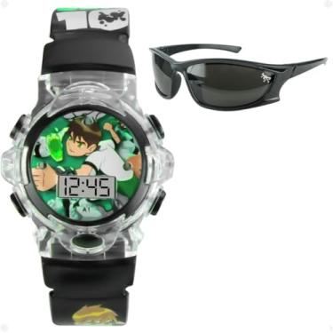 Imagem de relogio digital infantil led ben10 caixa oculos sol presente data verde ajustavel heroi