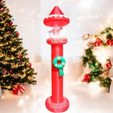 Imagem de Poste Natalino Gigante 2,75M Vermelho Com Guirlanda Papai Noel E Neve 