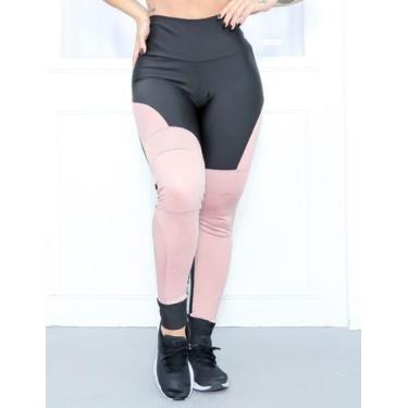 Imagem de Calça Legging Fitness Feminina Punho com Recortes Coloridos em Cirrê e