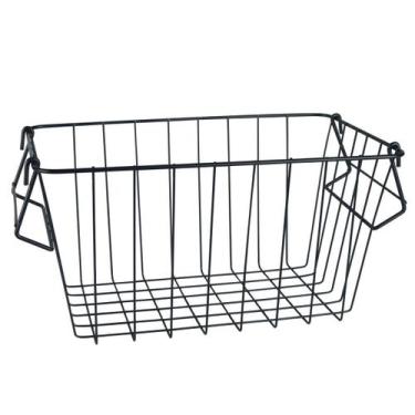 Imagem de Cesto Organizador Aramado Inox Com Alça Cozinha Sala Preto - Wincy