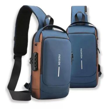 Imagem de Bolsa Transversal  Ombro Impermeável, Azul com cobre