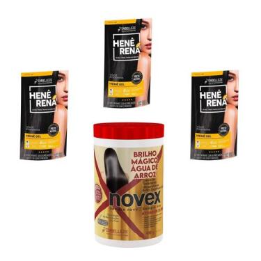 Imagem de Hene Em Gel Rena Preto Cafe 03x180gr Pouch+Brilho Magico Agua de Arroz