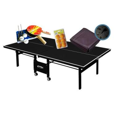 Imagem de MESA PING PONG 1084 PRETA KLOPF + KIT 5030 + 6 Bol Laranja + Capa Mesa