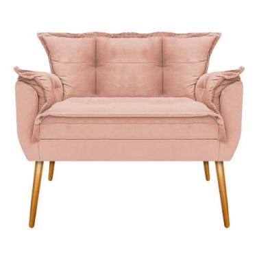 Imagem de Kit Namoradeira e Poltrona Opala Base Giratória de Madeira Suede Rosê 