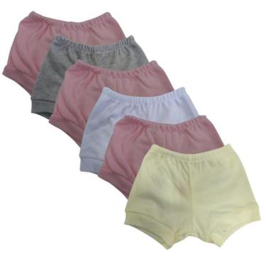 Imagem de Kit 6 Shorts Bebê Tapa Fralda Top Chot Suedine Canelado, Rosa, P-M