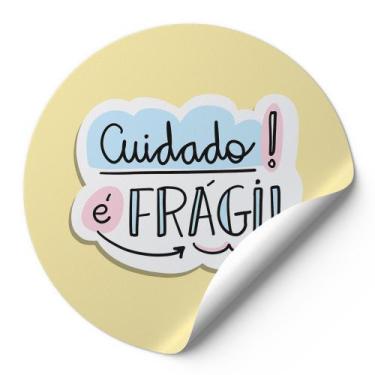 Imagem de 120 Etiquetas Auto Colante Adesivos Redondos Cuidado É Frágil Fundo Am