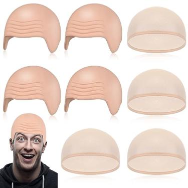 Imagem de WILLBOND 8 peças de bonés carecas de Halloween maquiagem látex bonés careca cabeça peruca boné maquiagem fantasia cosplay acessórios para homens adultos, Conforme mostrado., tamanho �nico