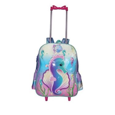 Imagem de Mochila Rodinhas Cavalo Marinho Meninas Escolar Rosa Cores  - Luxcel, 