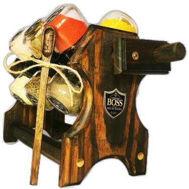 Imagem de Porta Temperos em Madeira com Manivela e 12 Potes com Colher dosadora 