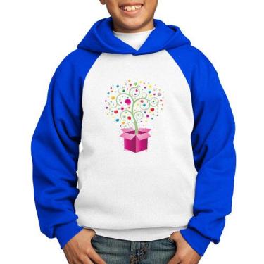 Imagem de Moletom Infantil Árvore Corações Caixa - Foca na Moda, Branco, Azul, 2