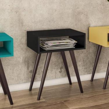 Imagem de Mesa de Canto Retrô 1 Nicho Aberto com Pés em Madeira - Preta - Movelb