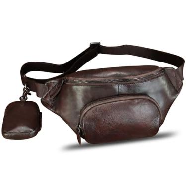 Imagem de Bolsa de cintura de couro legítimo, bolsa de quadril para mulheres e homens, pochete de couro verdadeiro, bolsa transversal, bolsas de peito, Café, Bolsa de cintura