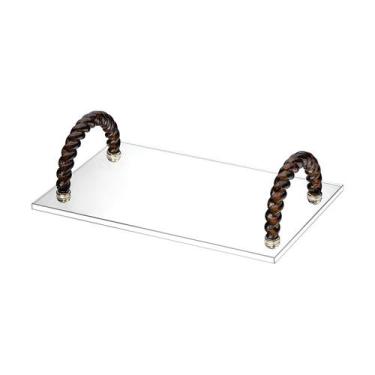 Imagem de Bandeja De Acrilico Hara Maya Com 2 Alças 30x20x9 cm, Alça Cor Café